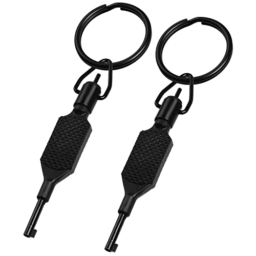 Flat Knurled Swivel Key, Standard Handcuff Key with Detachable Keyring, Black- 2 PACK