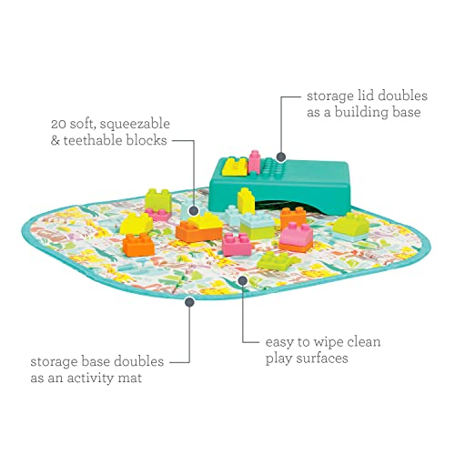 Infantino Super Soft 1st Building Blocks Activity Station, Easy-to-Hold for Babies & Toddlers, BPA-Free, Multi-Colored, 22-Piece Set with Storage Box and Mat - Image 3