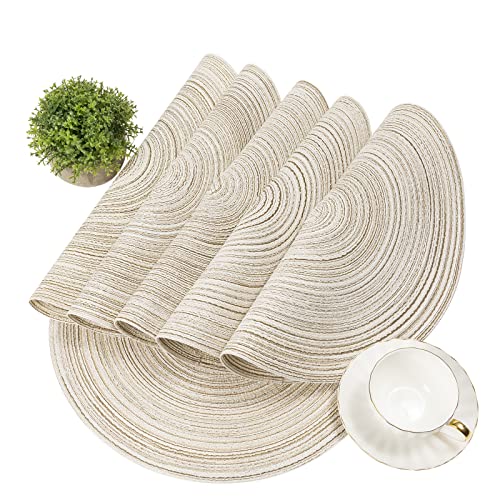 SHACOS Round Placemats Set of 6 Braided Circle Place Mat Washable 15 inch Table Mats for Kitchen Dining Table Mixed Color (Ivory, 6) - Image 4