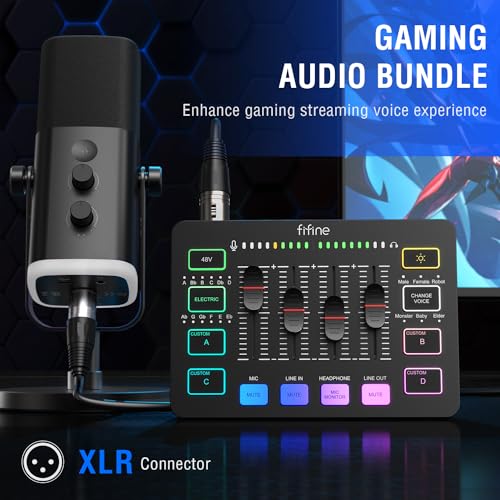 FIFINE Gaming Equipment Bundle, Dynamic XLR/USB Gaming Microphone Set with Streaming Audio Mixer for Podcast Recording Video Vocal, RGB Gamer Set with Volume Fader/XLR Interface for PC-AmpliGame KS5 - Image 8